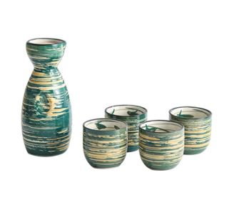 5 Pcs Ceramic Japanese Sake Tokkuri Bottle & 4 Ochoko Cups Set