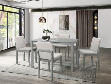 Grey Finish 5pc Dining Room Set (Dining Table 4x Chairs, Beige Fabric)