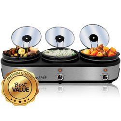 MegaChef Triple 2.5 Quart Slow Cooker and Buffet Server