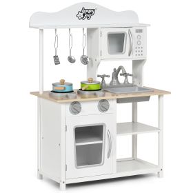 Wooden Pretend Play Kitchen Set with Accessories and Sink