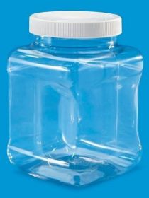 Clear Square Grip Storage Jar w/ Cap - 16 Fl. Oz.