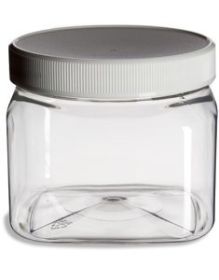 Clear Food Grade Plastic Square Storage Jar w/ Cap - 16 fl oz