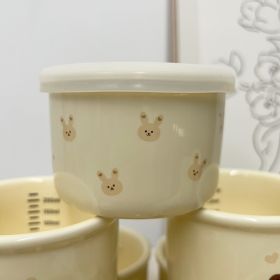 Children's Ceramic Bowl with lid (Option: Yellow Full Printed Rabbit)